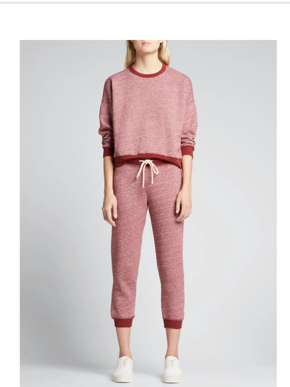 THE GREAT. Varsity throwback Heathered Red Sweatpants with Drawcord